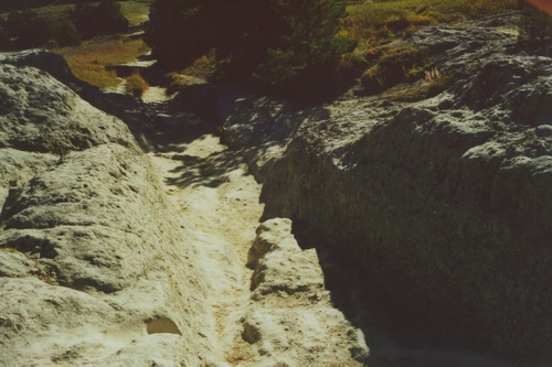 Ruts cut into the Oregon Trail by Conestoga wagons